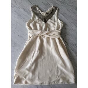 Theory Richiae Sz 8 100% Silk Ivory Bubble Hem Beaded Racerback Cocktail Dress